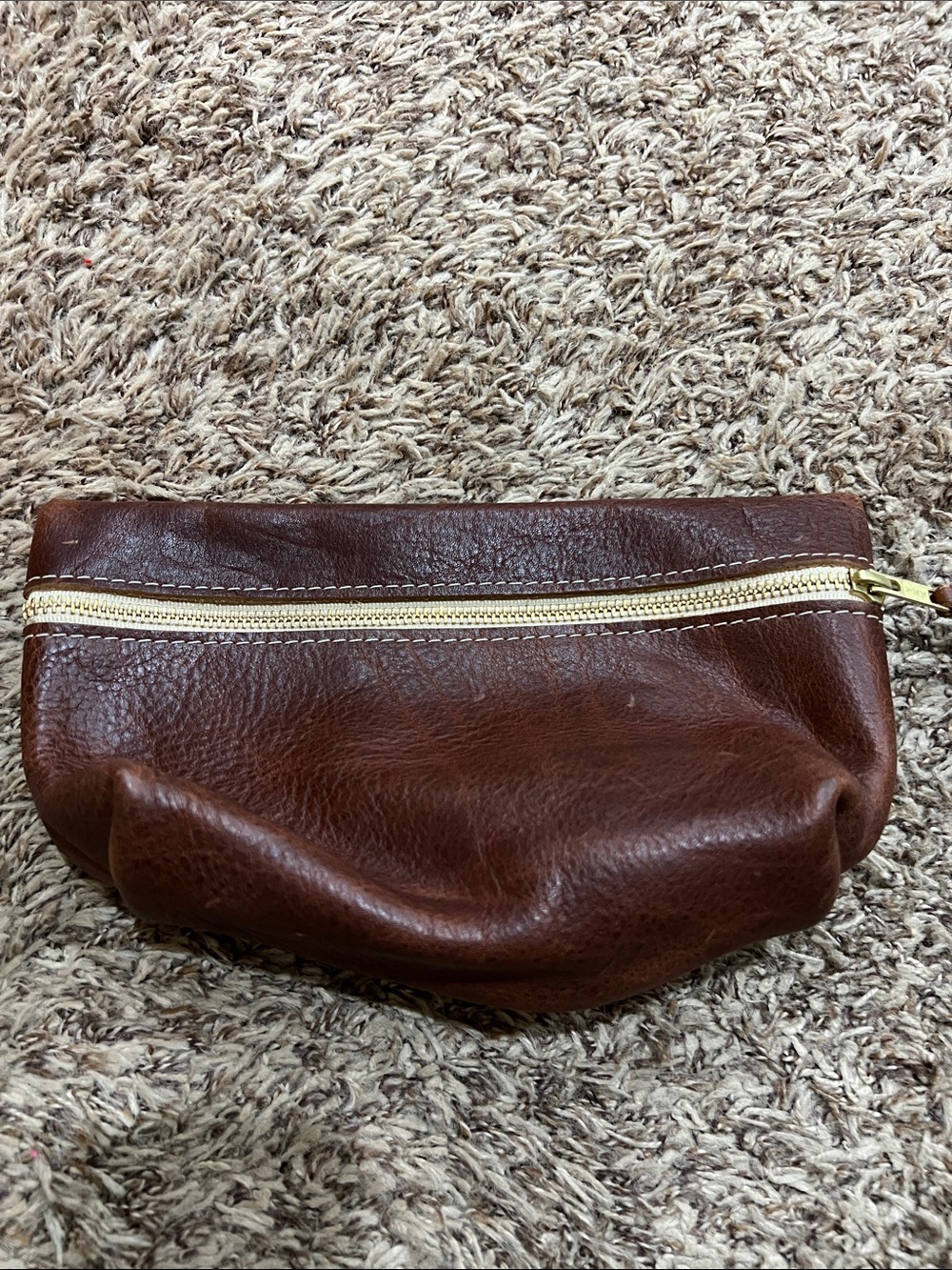 Portland cognac brown leather makeup bag